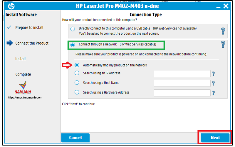 Connect through a network (HP Web Services Capable)