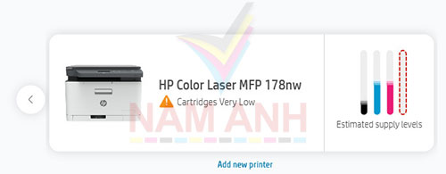 Máy in màu HP Color Laser MFP 178nw báo mực thấp